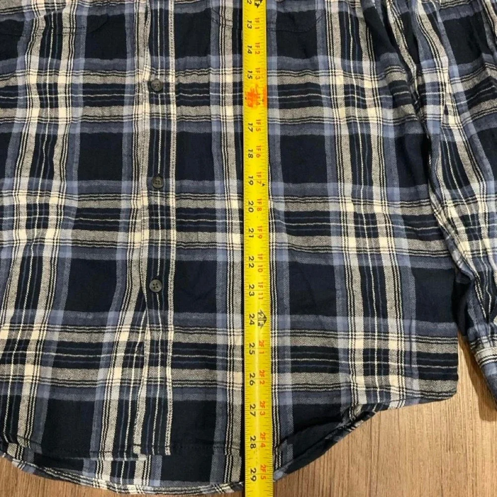 Faded Glory navy, white and black plaid cotton flannel shirt